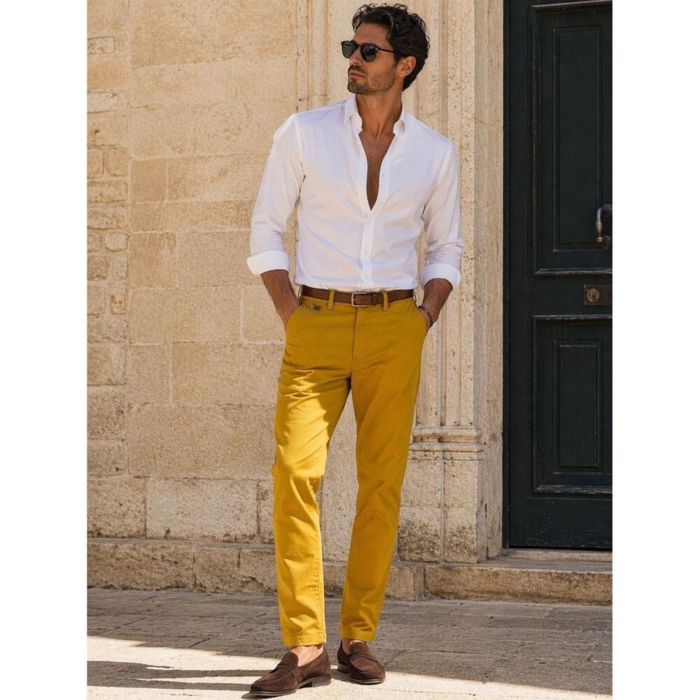 Men's Mustard Chino Pants - Classic Fit Giorgio Cavalli 33x30